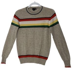 Aqua Cashmere Sweater Women's XS Rainbow Stripe Knit Colorful Cozy Outdoor